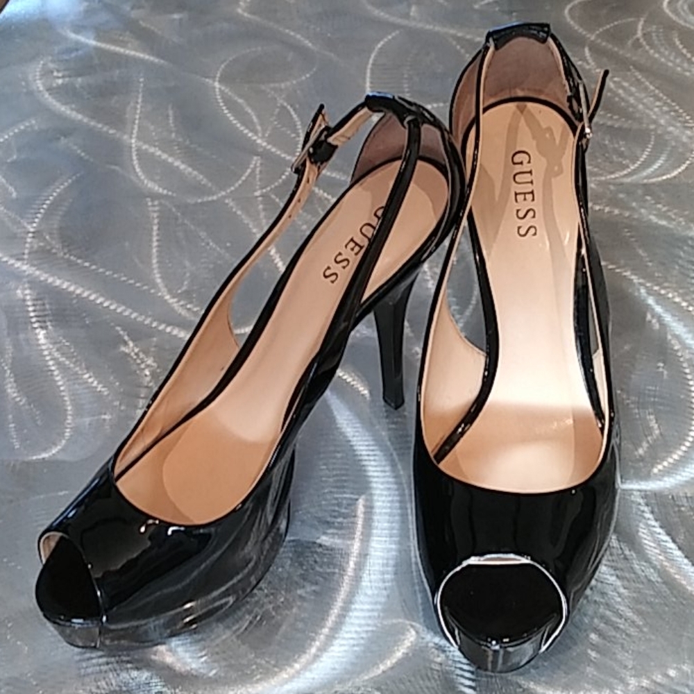 Guess Hondo 3 black platform peeptoe